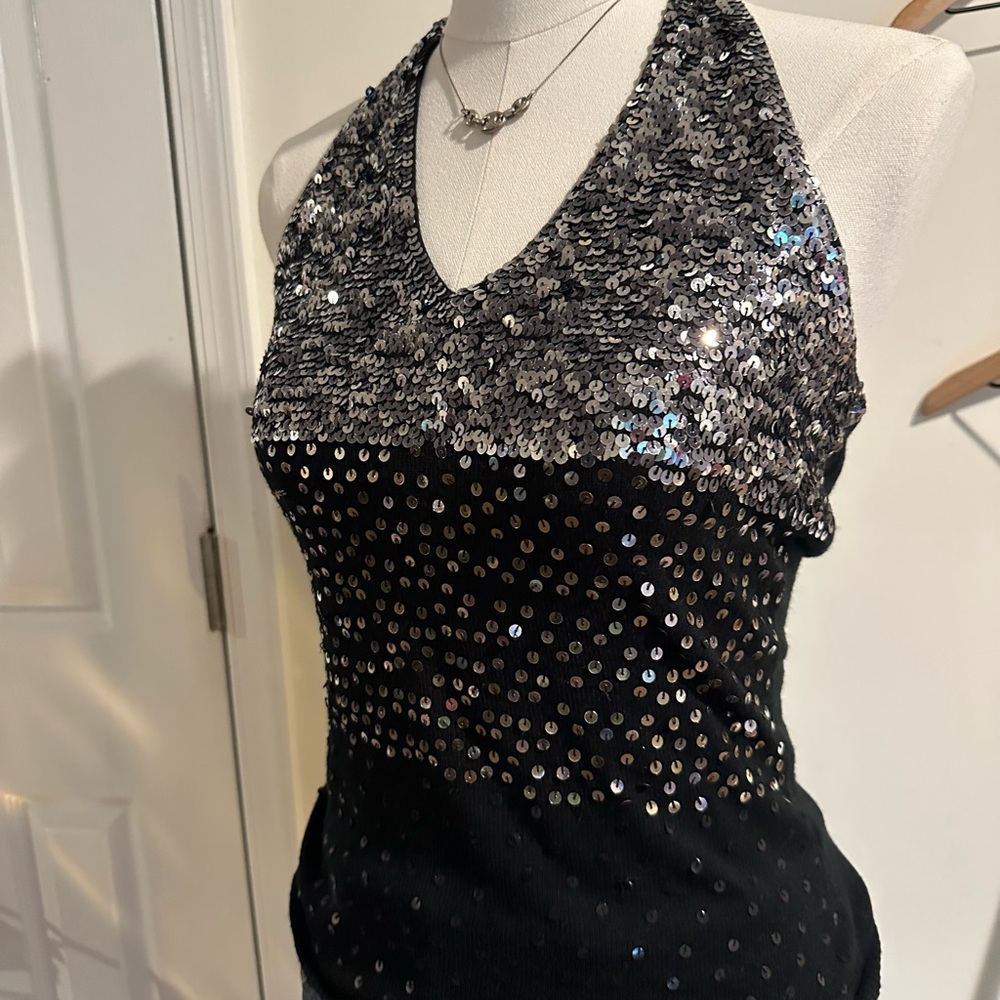 Y2K Black and Silver Sequin Halter Top